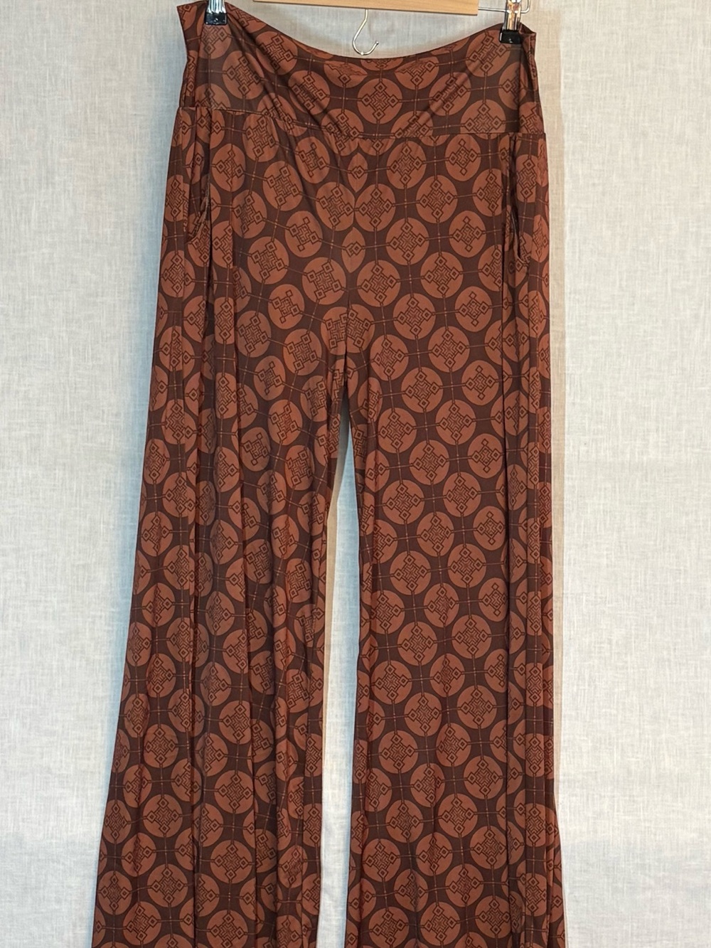 Bon Applet Tea Women's Wide-Leg Brown Patterned Pants